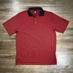 Footjoy FJ Performance Golf Polo Shirt Mens Large Red Black Striped PGT Trucking